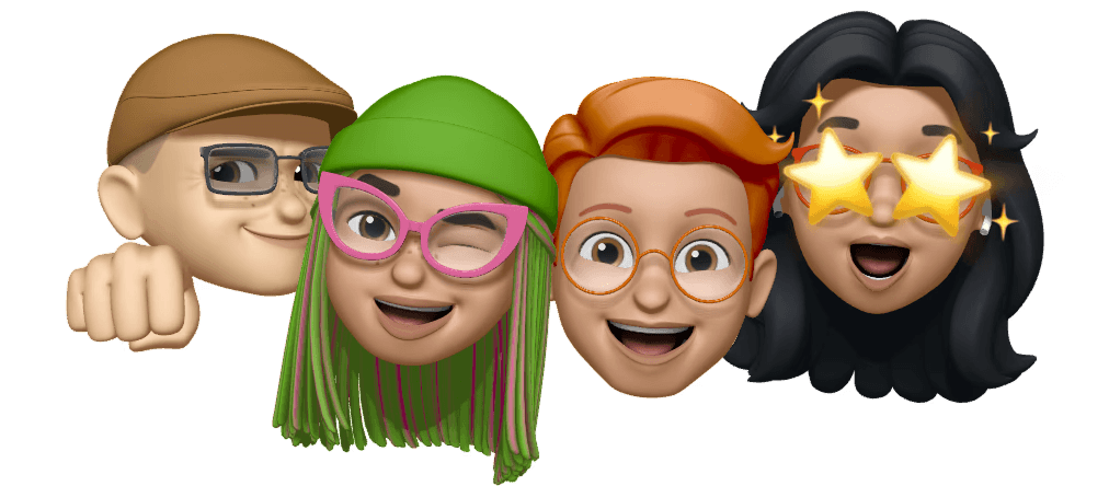 Ilustrasi empat karakter Memoji